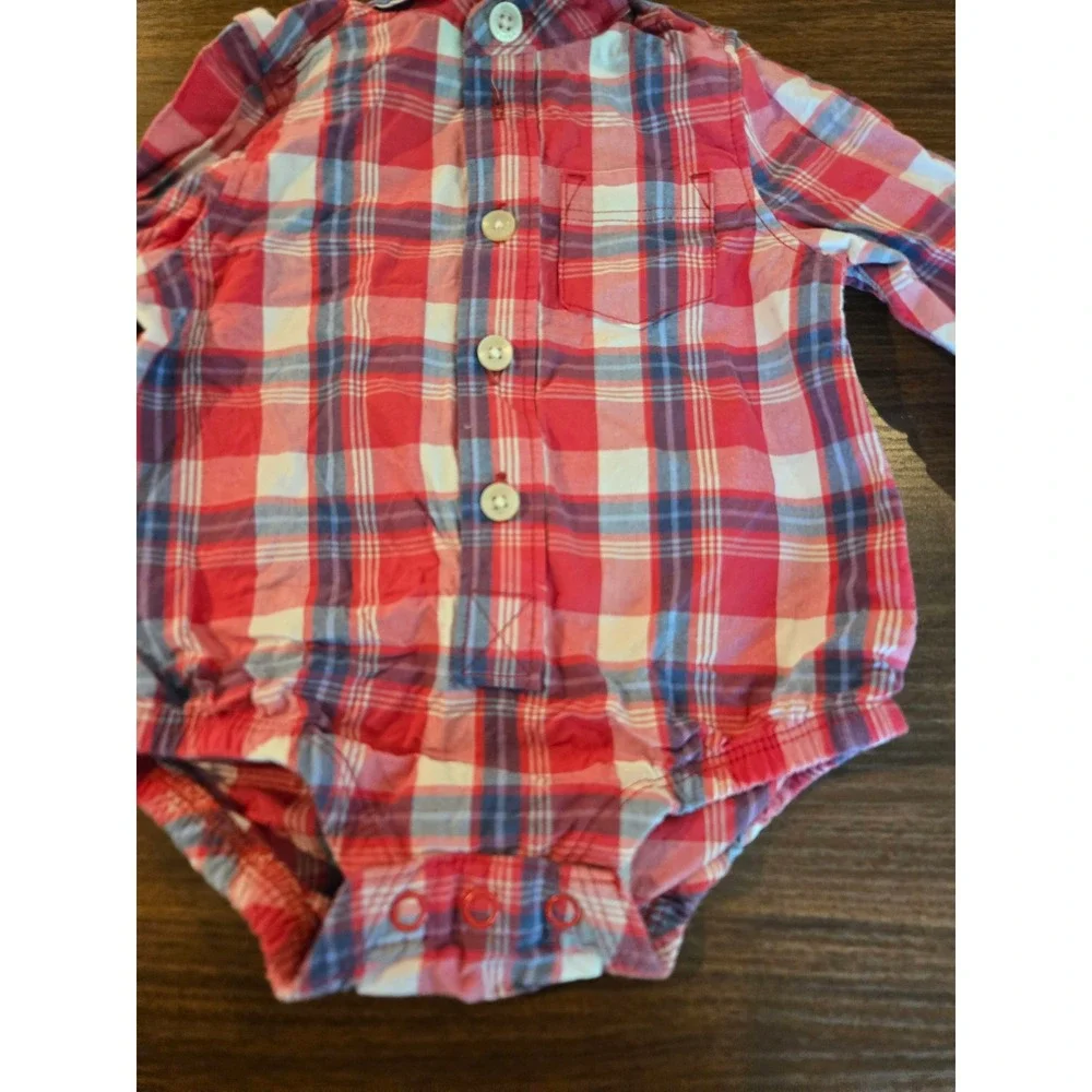 OshKosh B'gosh Baby Boy Red Plaid Button Down Long Sleeve Bodysuit 3M‎ 1M050311